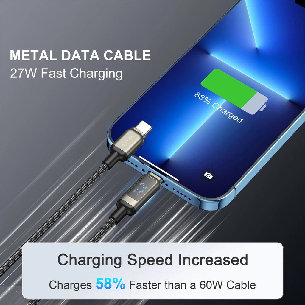 LITO USB-C to USB-C 60W Fast Charging Cable with Digital Display (1 Meter